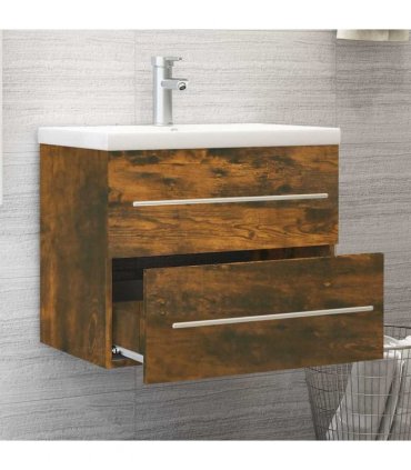 vidaXL Sink Cabinet with Built-in Basin Smoked Oak Engineered Wood