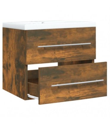 vidaXL Sink Cabinet with Built-in Basin Smoked Oak Engineered Wood