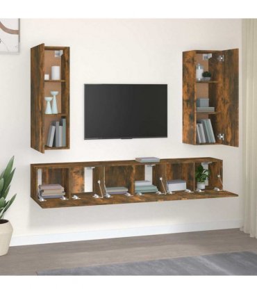 vidaXL 5 Piece TV Cabinet Set Smoked Oak Engineered Wood