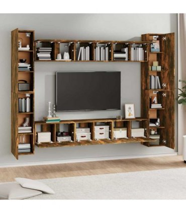 vidaXL 10 Piece TV Cabinet Set Smoked Oak Engineered Wood