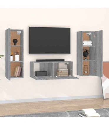 vidaXL 3 Piece TV Cabinet Set Grey Sonoma Engineered Wood