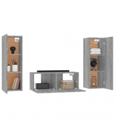 vidaXL 3 Piece TV Cabinet Set Grey Sonoma Engineered Wood