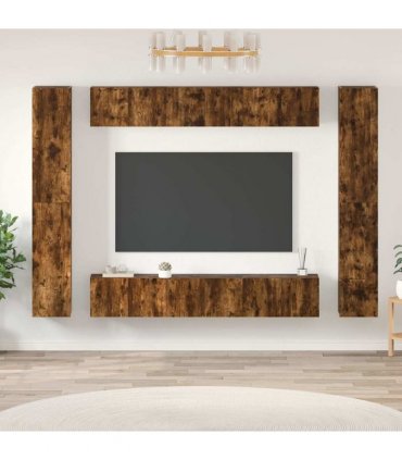vidaXL 10 Piece TV Cabinet Set Smoked Oak Engineered Wood