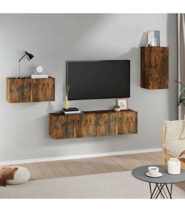 vidaXL 4 Piece TV Cabinet Set Smoked Oak Engineered Wood