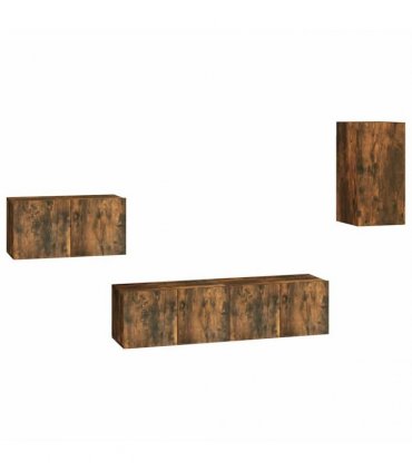 vidaXL 4 Piece TV Cabinet Set Smoked Oak Engineered Wood