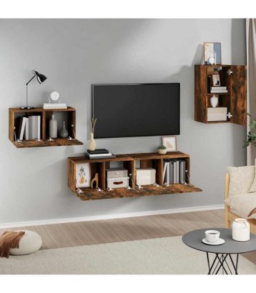 vidaXL 4 Piece TV Cabinet Set Smoked Oak Engineered Wood