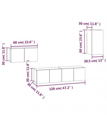 vidaXL 4 Piece TV Cabinet Set Smoked Oak Engineered Wood