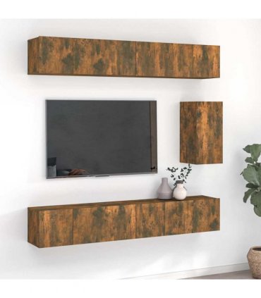 vidaXL 7 Piece TV Cabinet Set Smoked Oak Engineered Wood