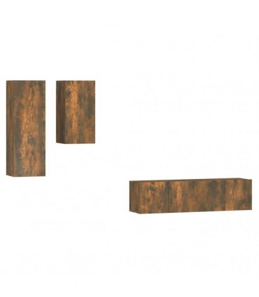 vidaXL 4 Piece TV Cabinet Set Smoked Oak Engineered Wood