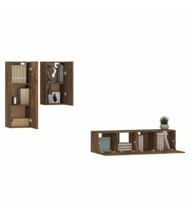 vidaXL 4 Piece TV Cabinet Set Smoked Oak Engineered Wood