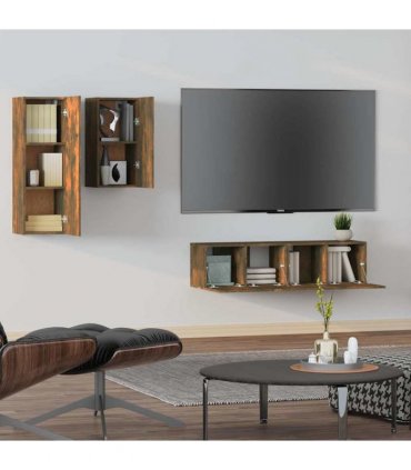 vidaXL 4 Piece TV Cabinet Set Smoked Oak Engineered Wood