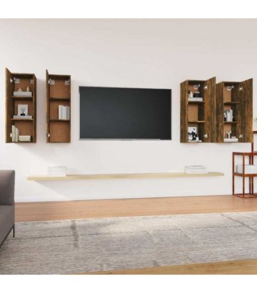 vidaXL 4 Piece TV Cabinet Set Smoked Oak 30,5x30x90 cm Engineered Wood