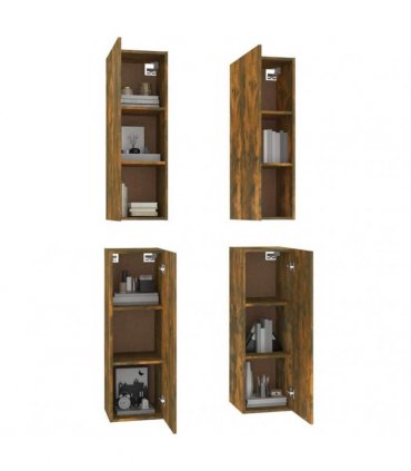 vidaXL 4 Piece TV Cabinet Set Smoked Oak 30,5x30x90 cm Engineered Wood