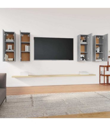 vidaXL 4 Piece TV Cabinet Set Grey Sonoma 30,5x30x90 cm Engineered Wood