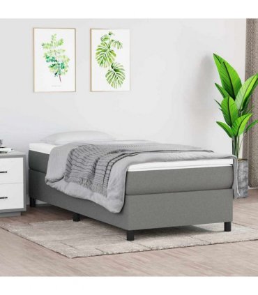 vidaXL Box Spring Bed Frame Dark Grey Single Fabric