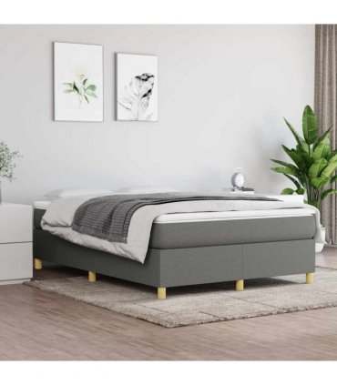 vidaXL Box Spring Bed Frame Dark Grey Double Fabric