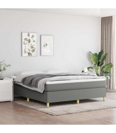 vidaXL Box Spring Bed Frame Dark Grey Super King Fabric