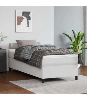 vidaXL Box Spring Bed Frame White Single Faux Leather