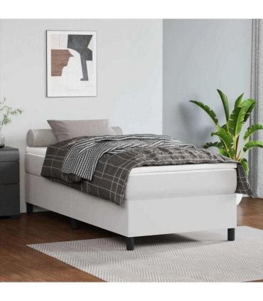 vidaXL Box Spring Bed Frame White Single Faux Leather