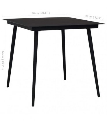 vidaXL Garden Dining Table Black 80x80x74 cm Steel and Glass