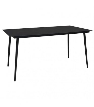 vidaXL Garden Dining Table Black 150x80x74 cm Steel and Glass