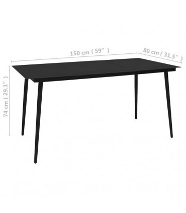 vidaXL Garden Dining Table Black 150x80x74 cm Steel and Glass
