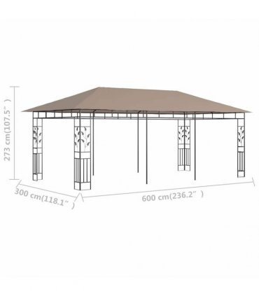 vidaXL Gazebo with Mosquito Net 6x3x2,73 m Taupe 180 g/m²