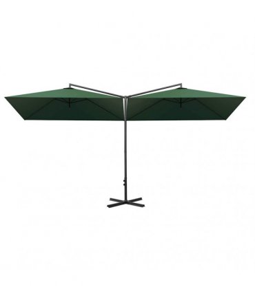 vidaXL Double Garden Parasol with Steel Pole Green 600x300 cm