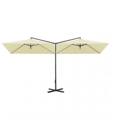 vidaXL Double Garden Parasol with Steel Pole Sand 600x300 cm