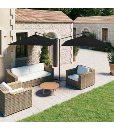 vidaXL Double Garden Parasol with Steel Pole Black 600x300 cm
