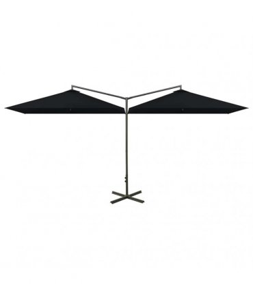 vidaXL Double Garden Parasol with Steel Pole Black 600x300 cm