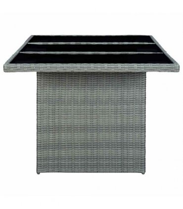 vidaXL Garden Table Light Grey Poly Rattan and Tempered Glass