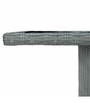 vidaXL Garden Table Light Grey Poly Rattan and Tempered Glass