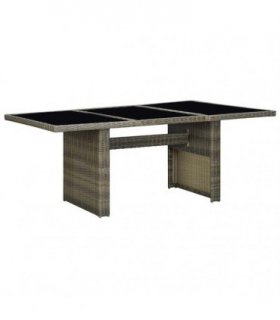 vidaXL Garden Table Brown Poly Rattan and Tempered Glass