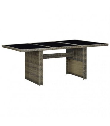 vidaXL Garden Table Brown Poly Rattan and Tempered Glass
