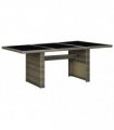 vidaXL Garden Table Brown Poly Rattan and Tempered Glass