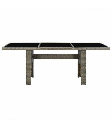 vidaXL Garden Table Brown Poly Rattan and Tempered Glass