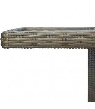 vidaXL Garden Table Brown Poly Rattan and Tempered Glass