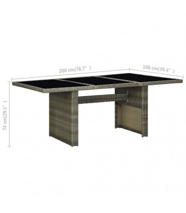 vidaXL Garden Table Brown Poly Rattan and Tempered Glass