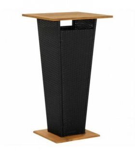 vidaXL Bar Table Black 60x60x110 cm Poly Rattan and Solid Acacia Wood