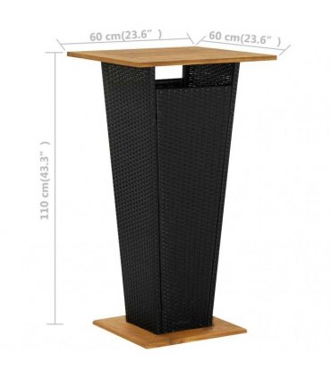 vidaXL Bar Table Black 60x60x110 cm Poly Rattan and Solid Acacia Wood