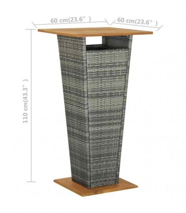 vidaXL Bar Table Grey 60x60x110 cm Poly Rattan and Solid Acacia Wood