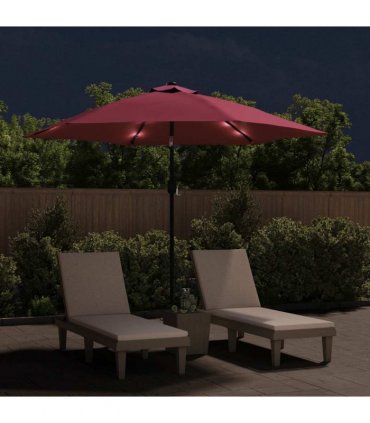 vidaXL Garden Parasol with LED Lights&Steel Pole 300 cm Bordeaux Red