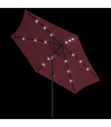 vidaXL Garden Parasol with LED Lights&Steel Pole 300 cm Bordeaux Red