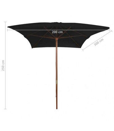 vidaXL Garden Parasol with Wooden Pole Black 200x300 cm
