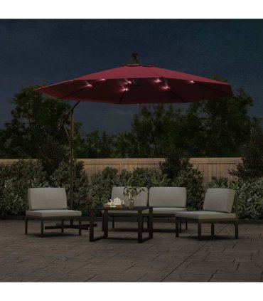 vidaXL Cantilever Garden Parasol with LED Lights&Steel Pole Wine Red