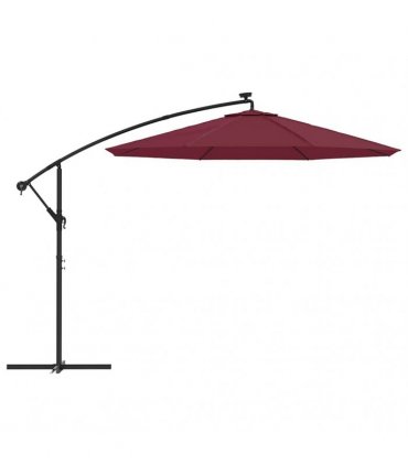 vidaXL Cantilever Garden Parasol with LED Lights&Steel Pole Wine Red