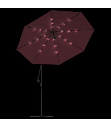 vidaXL Cantilever Garden Parasol with LED Lights&Steel Pole Wine Red