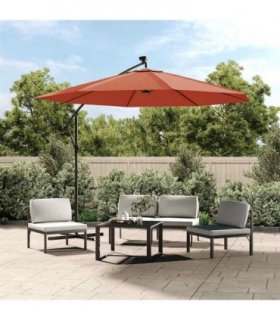 vidaXL Cantilever Garden Parasol with LED Lights&Steel Pole Terracotta