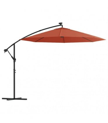 vidaXL Cantilever Garden Parasol with LED Lights&Steel Pole Terracotta